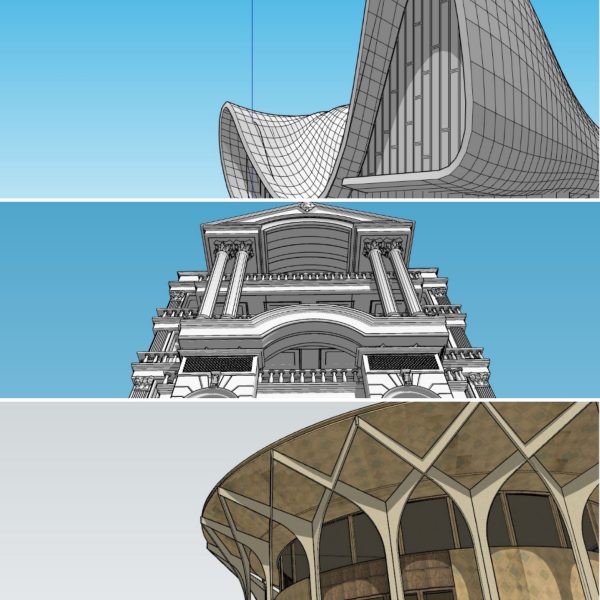 در این تصویر سه پروژه انجام شده در دوره جامع اسکجاپ آکادمی معماری قوری را مشاهده می‌قرمایید.